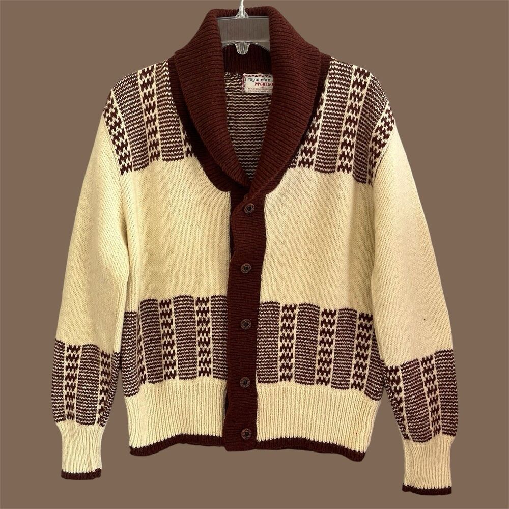 Royal Clan McGregor Nordic Wool Cardigan Sweater Mens M Shawl Collar Heritage